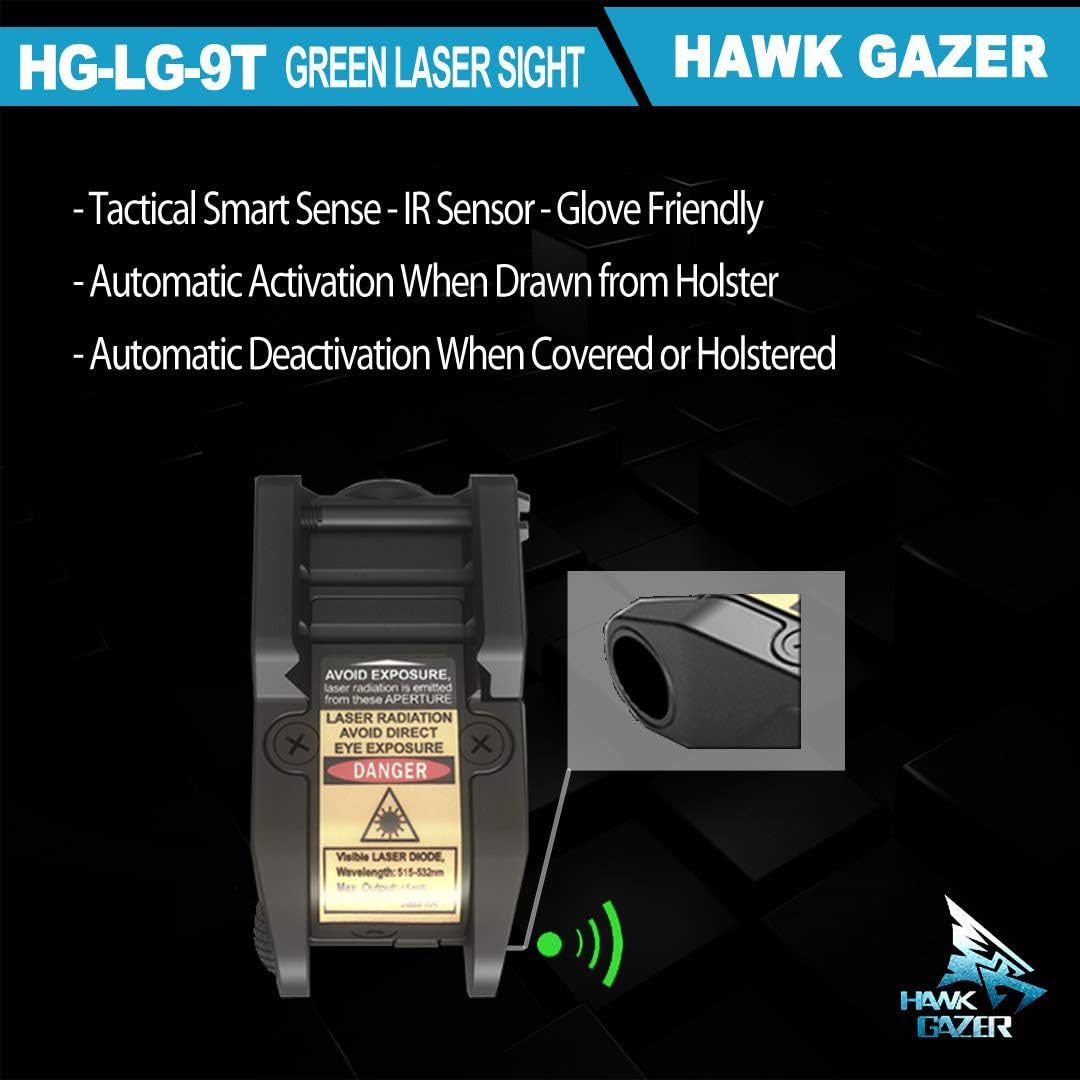 HAWK GAZER LG9T Low Profile Rechargeable Green Laser Sight with Smart Activation