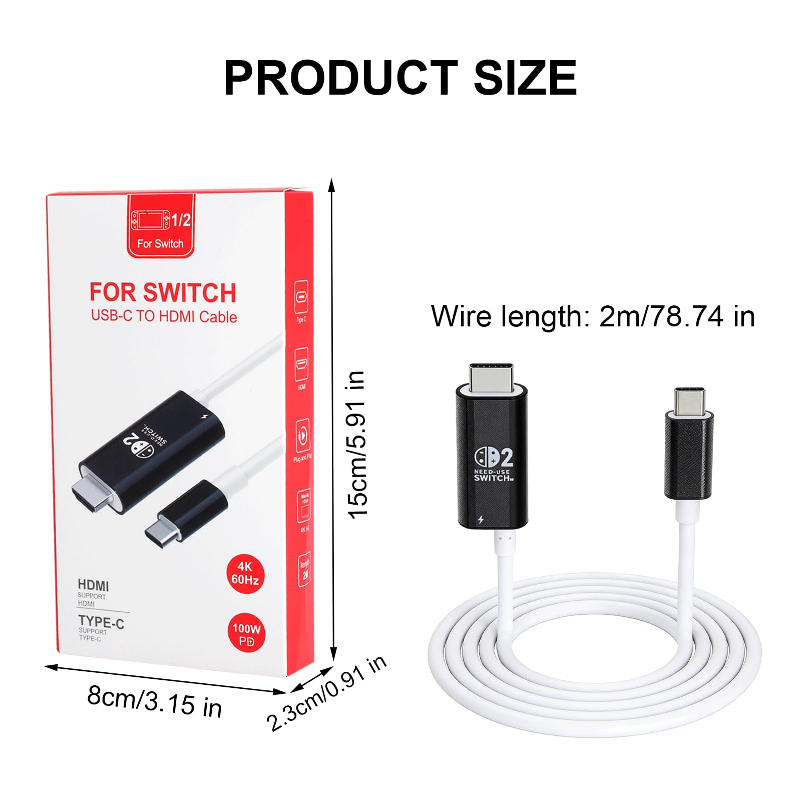 HENGBIRD Adattatore da USB C a HDMI, 2 m, 4 K a 60 Hz, 100 W, ricarica PD, docking station portatile di ricambio per switch 2/1/OLED, modalità TV plug & play per switch, iPhone, Steam Deck, MacBook