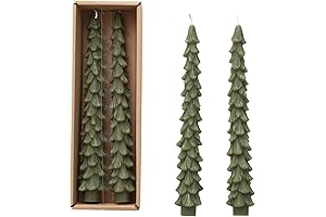 Unscented Green Tree-Shaped Taper Candles, Set of 2
