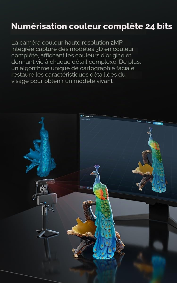 Creality CR Scan Ferret Pro Scanner 3D Précision 0,1 mm Anti-Shake Tracking Portable Scanner 3D Portable WiFi 6 pour IOS/Android Phone PC Win 10/11 Numérisation couleur 24 bits