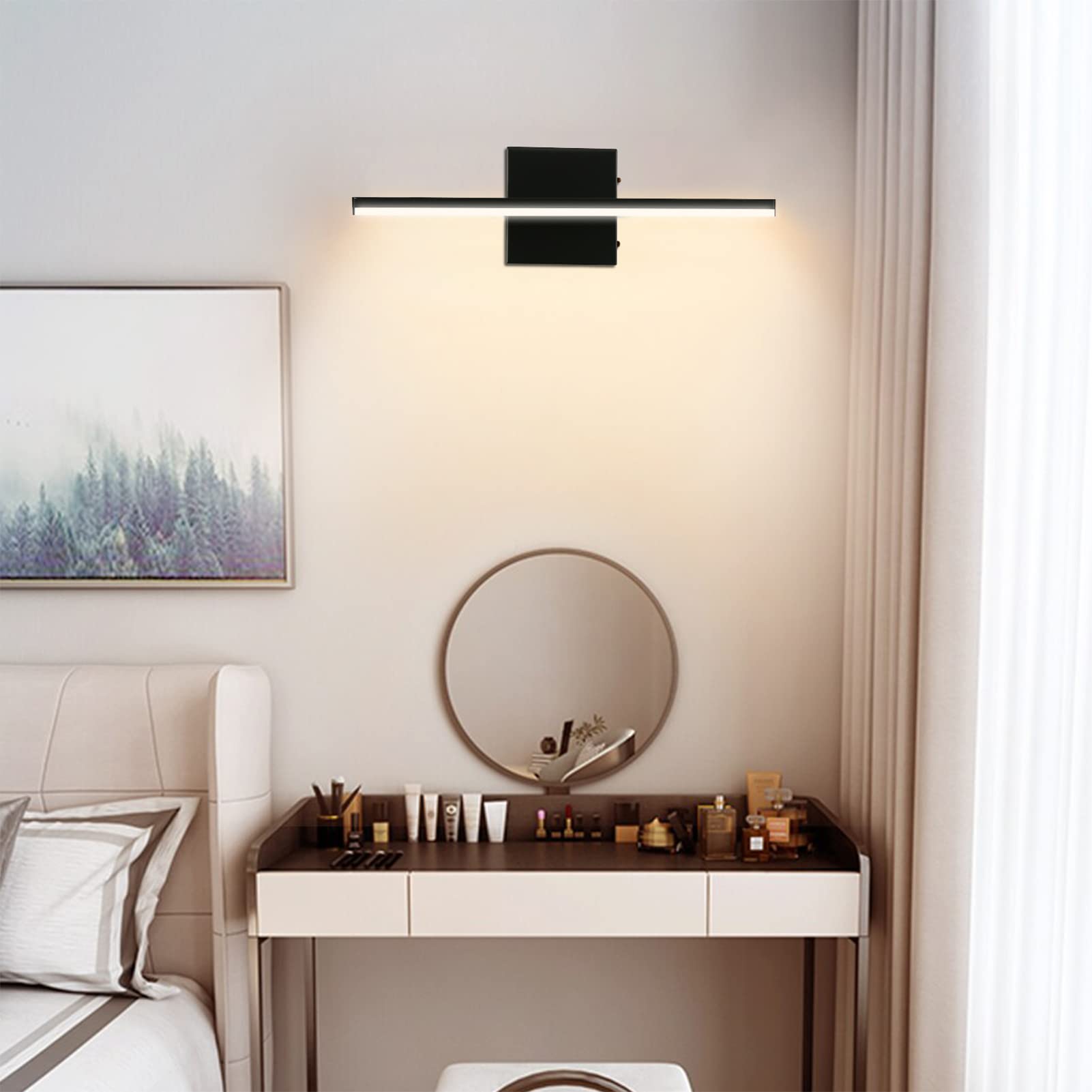 40 cm LED Miroir de salle de bain lumineux 12 W, 1020 lumens Lumière blanche froide 6000 K Sans scintillement Indice de protection IP44 230 V Fixation murale