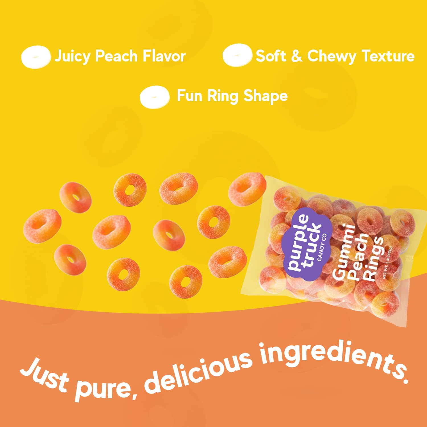 Peach Candy　T-BOLANグッズまとめ売り Amazon.com : Purple Truck Candy Co. Peach Rings - Soft Chewy Gummy