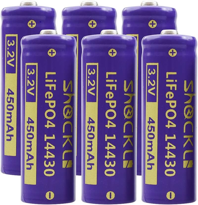 (6-Pack) Shockli 14430 3.2V 450mAh LiFePo4 Rechargeable Solar Battery for Solar Landscape Light【Shorter Than AA!】