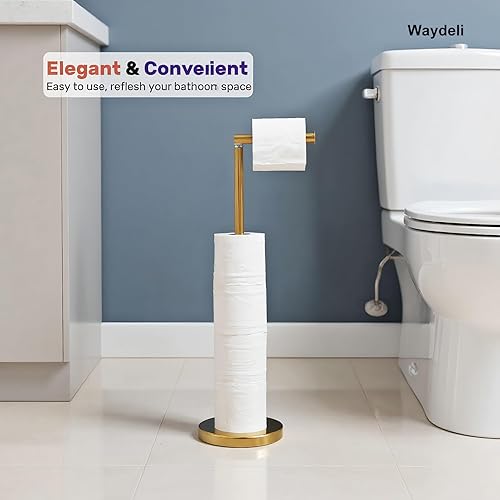 Miniatura 2 de Soporte de papel higiénico, soporte de papel higiénico de pie con reserva para 4 rollos de repuesto, base resistente, estante de almacenamiento de