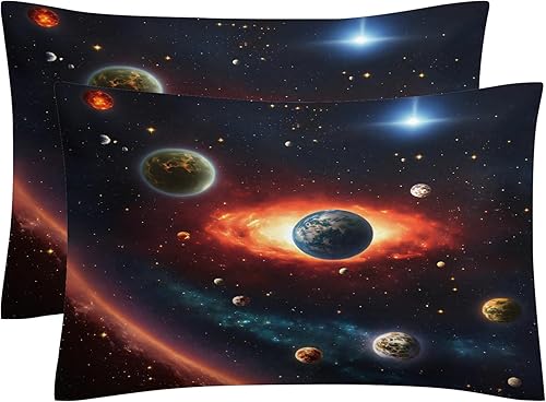 Miniatura 2 de OmErsa Juego de funda de edredón de 3 piezas, tamaño individual, diseño de galaxia planeta, funda de edredón con cremallera y 2 fundas de almohada,