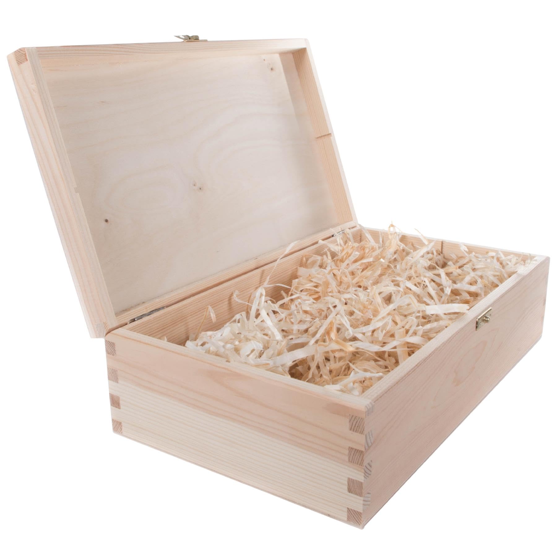 WooDeeDoo 2 Bottles Wine Wooden Box Prefilled with Wood Wool – 36 x 20 x 10.5 cm – Presentation Crate with Removable Divider for Storage Gift Carrier or Personalised Display Case