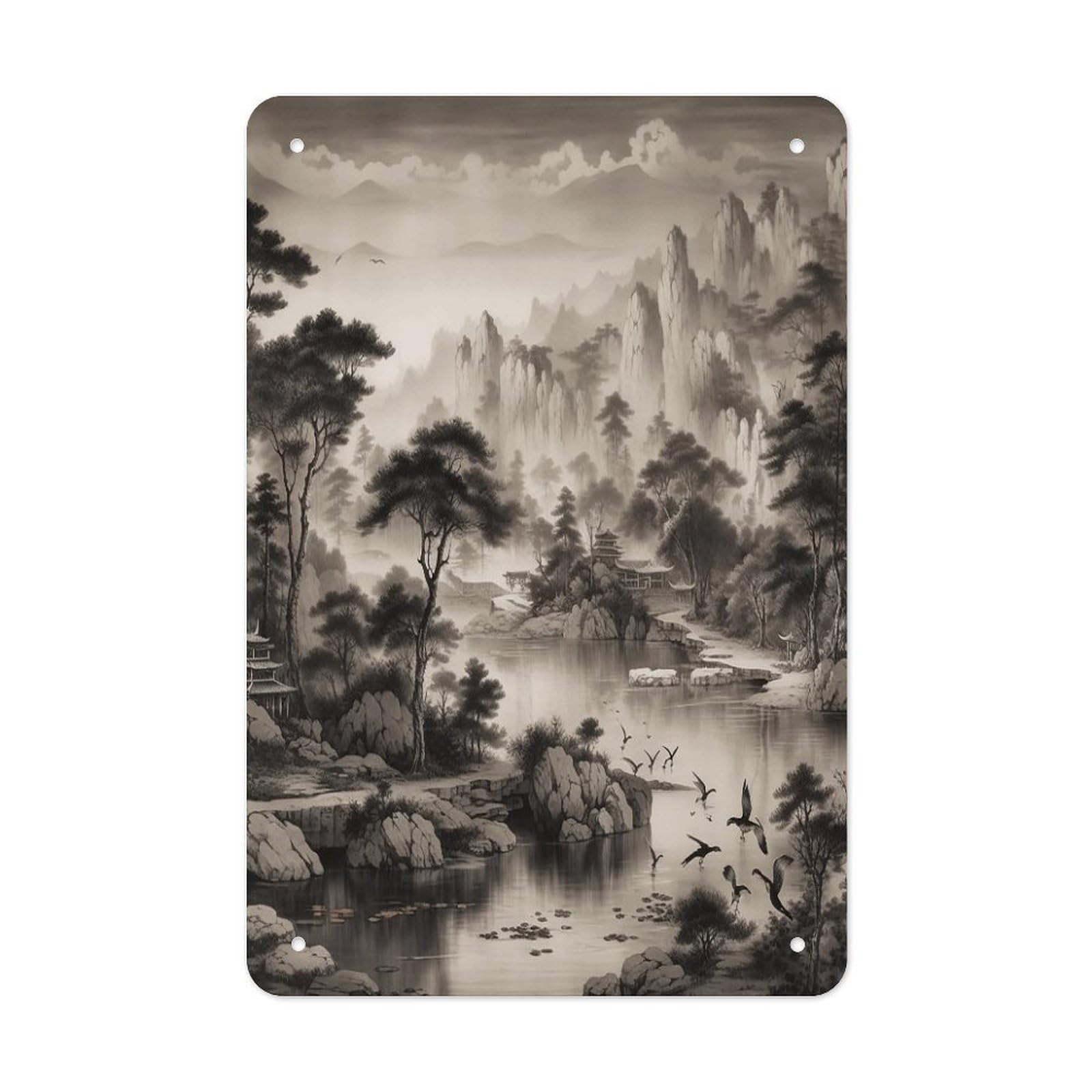 Black And White Landscape Metal Tin Sign Funny Vintage Metal Signs Metal Art Poster Man Cave Decor Retro Tin Sign for Home Office Kitchen Bar Cafe Garden Wall Decor 11.8 X 7.9 Inch