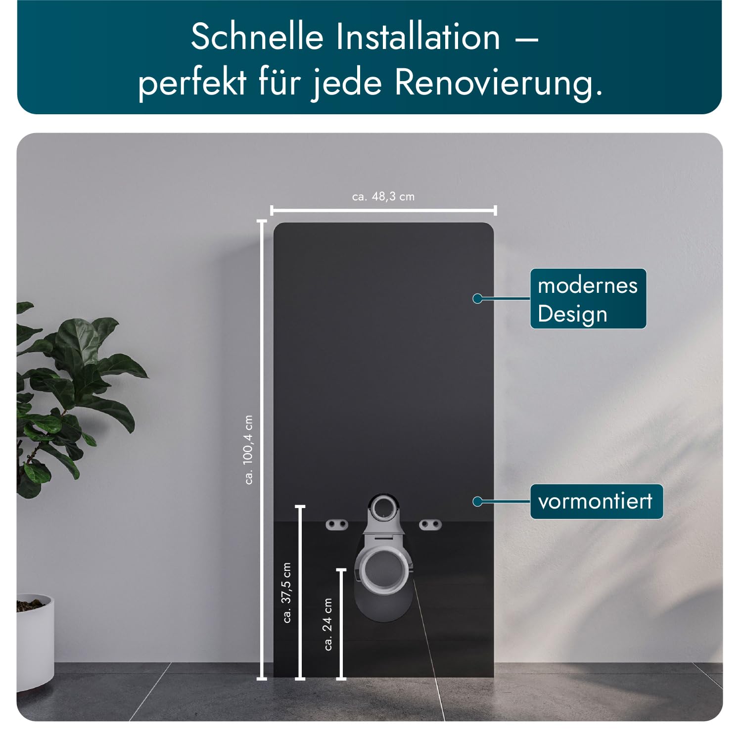 Bernstein Sanitärmodul 805S 1003 x 483 x 108 mm für Wand-WC in Schwarz mit Sensorsteuerung, 2-Mengen-Spülung, schwitzwasserisoliertem Spülkasten und ESG-Glasfront