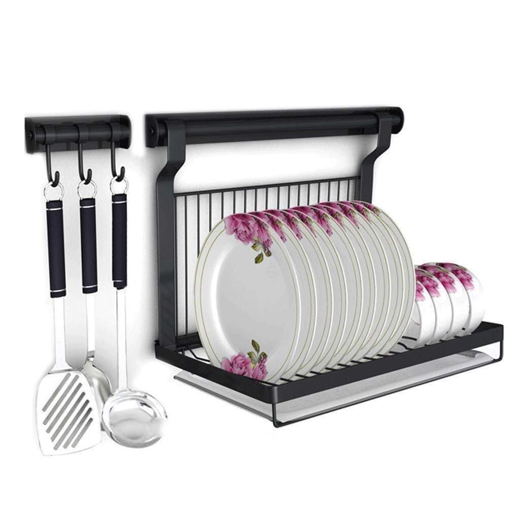 GTHTUHFD Spice Rack Organizer, Black Stainless Steel Kitchen Rack Wall-Mounted Free Punching Drain Dish Rack Space Saving Storage Rack Pot Holder Knife Rack
