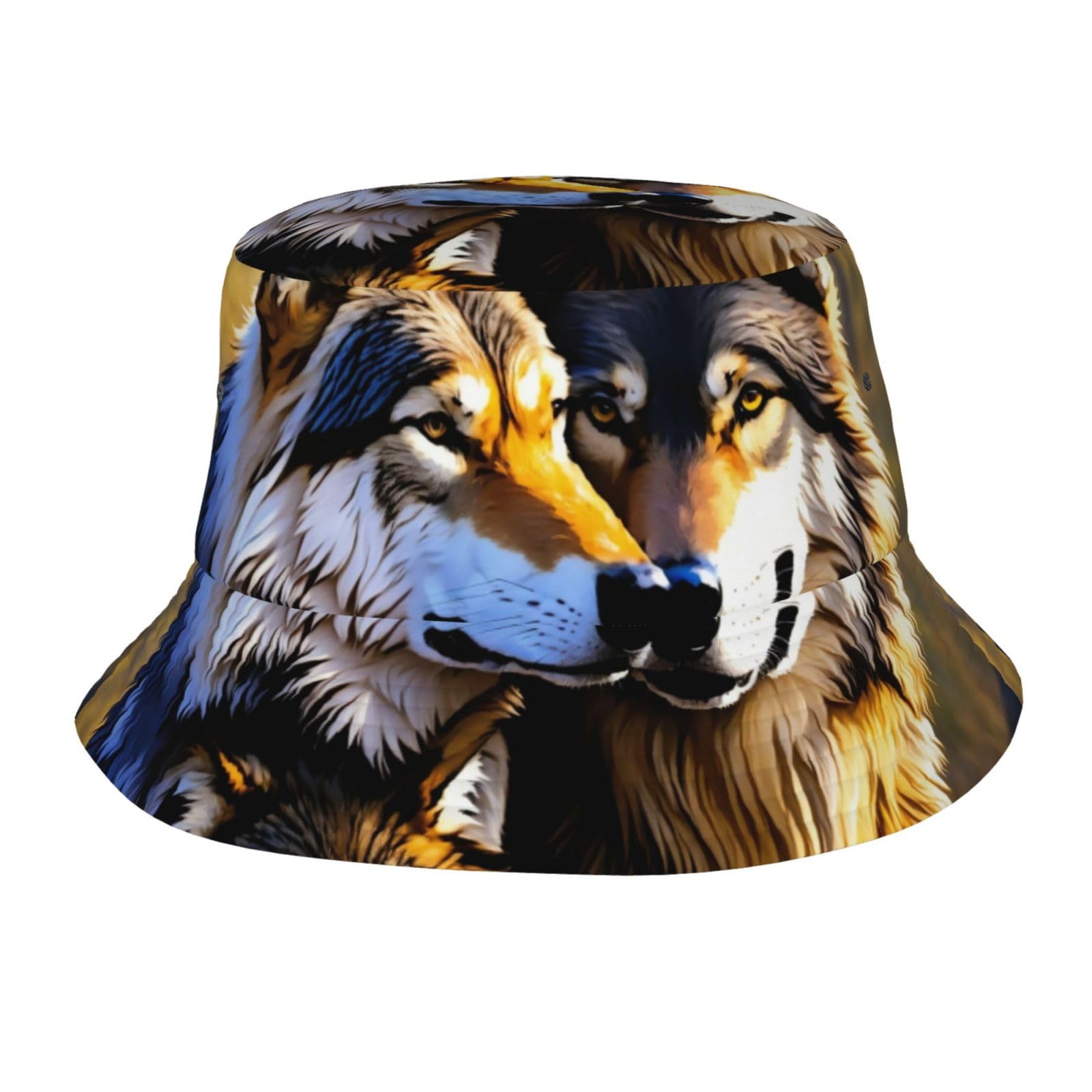 Wolfs Print Unisex Sun Hat,Wide Brim Bucket Hat Packable Hat for Fishing Hiking Gardening Safari Beach Black, Black, One size