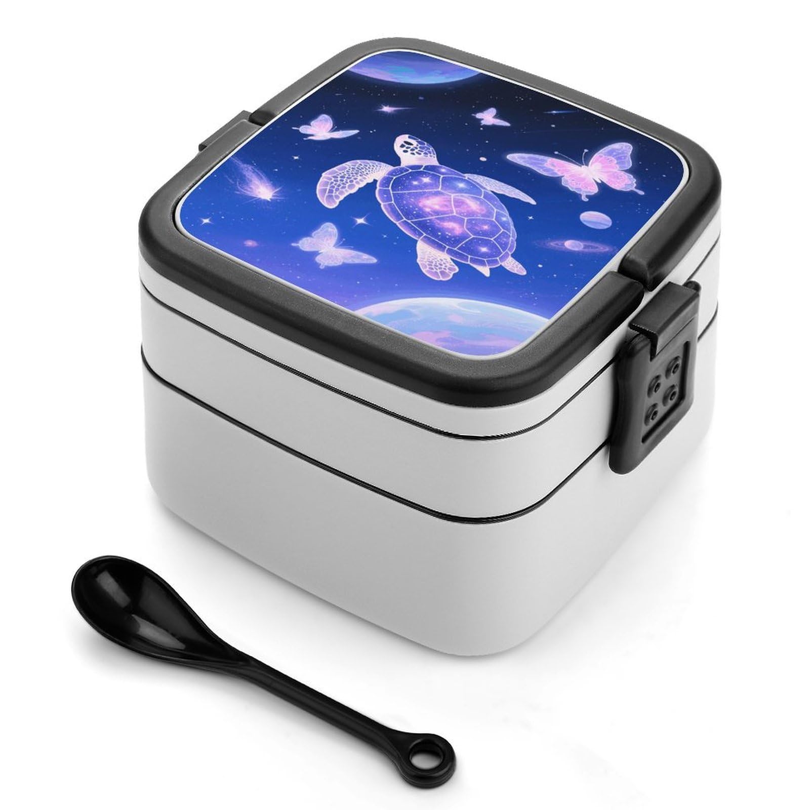 VstaDank Turtle Bento Box with Compartments Portable Lunch Containers with Spoon Leak Proof Bento Lunch Box Snap-On Design Double-Layer Insulated Lunch Boxes for Work Camping