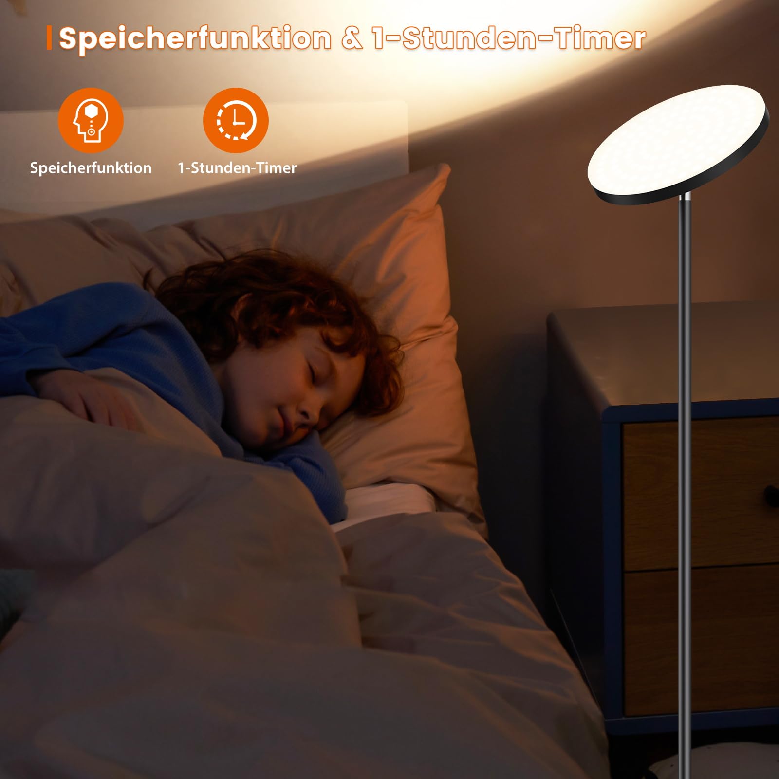 Uplighter LED Stehleuchten für Wohnzimmer, 36W superhelle Torchiere Standleuchte mit Fernbedienung, Touch-Control, 175 cm dimmbare moderne hohe Leuchte mit Timer für Schlafzimmer, Büro, Ecke, Schwarz