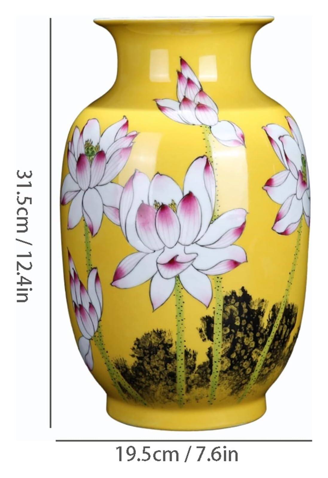 Vasen aus Keramik, handgefertigt, Lotusblumen, bemalt, 32,1 cm, große Dekoration, Vasen, Schlafzimmer, Wohnzimmer, Esstisch, Dekoration, Ornament-Vase