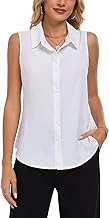 MINTLIMIT Women's Sleeveless Button Down Shirt Basic Solid Collared Work Office Blouses Top for Laides