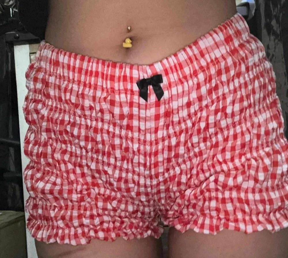 Image of Cute Bloomers Shorts for Women Y2k Ruffle Gingham Bottoms Low Rise Lounge Boy Shorts Plaid Mini Pj Boxers