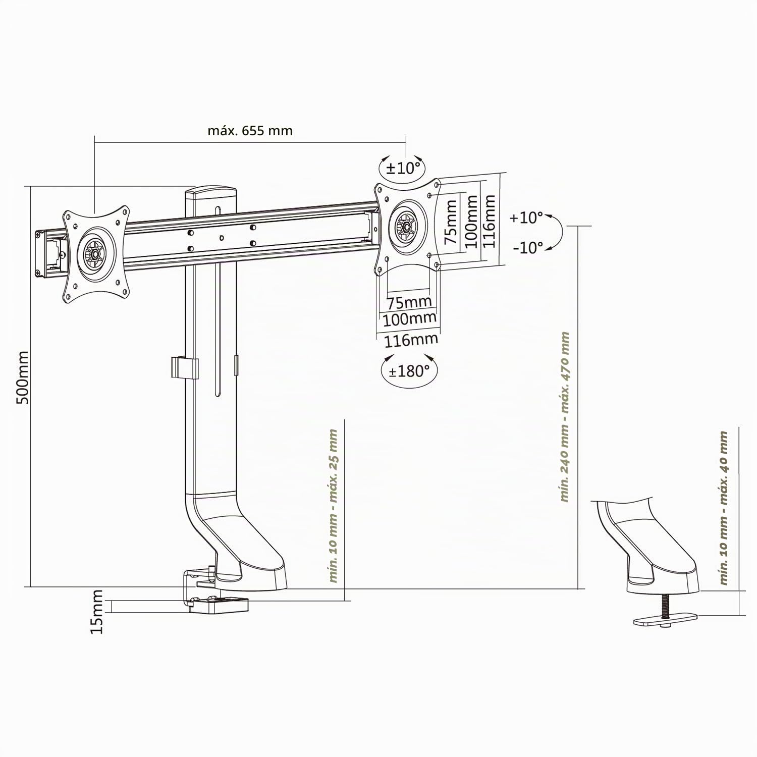 Soporte de Escritorio Dual para Pantalla con gestión de Cables Maclean Brackets MC-854