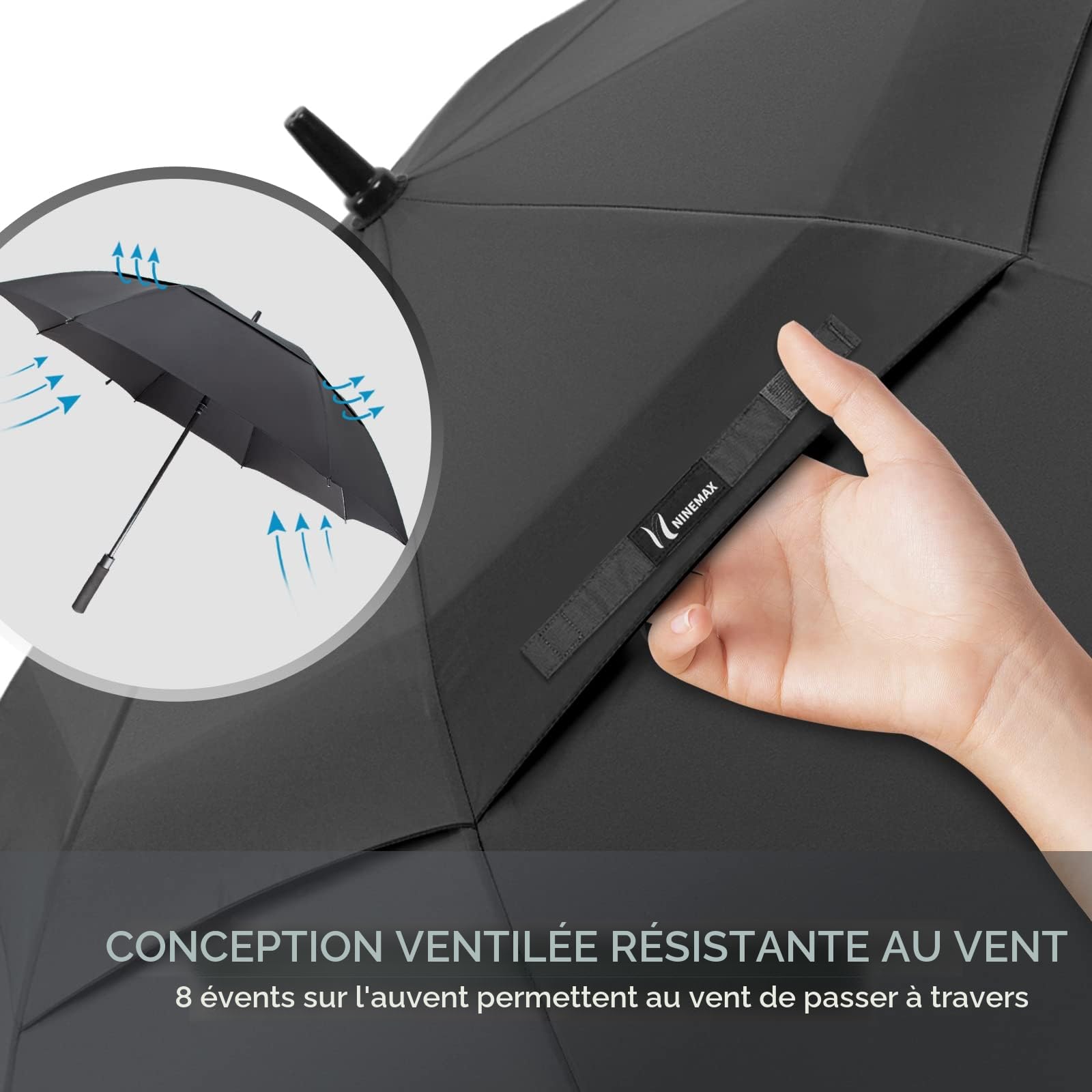 NINEMAX Grand Parapluie Golf Homme Femme 137cm 157cm 172cm Anti Tempete Automatique Double Auvent Resistant au Vent