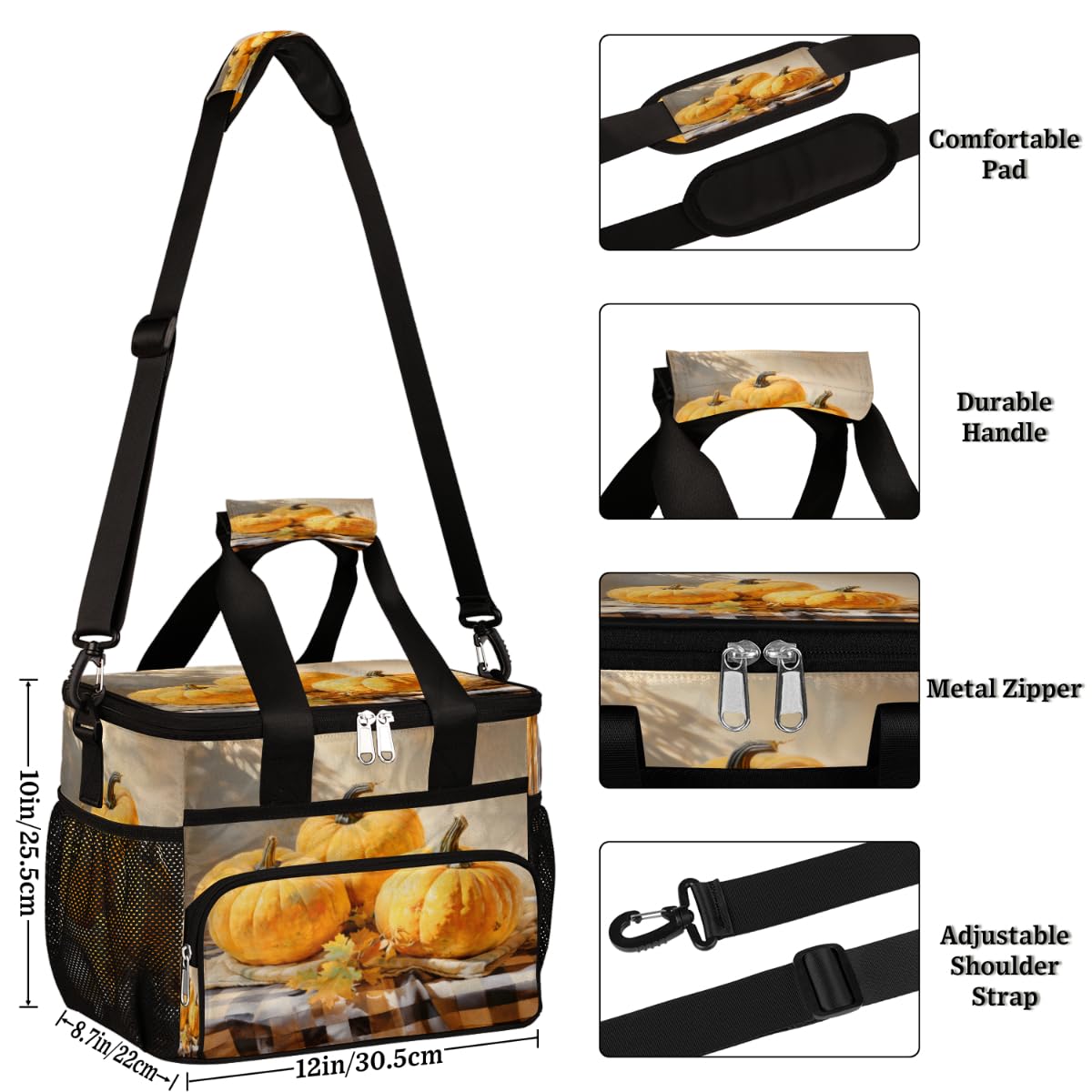 Insulated Picnic Backpack Lunch Box for Women Men Picnic Basket Tote Lunch Bag Picnic Bag Portable Lunch Bags for Picnic, Beach, Work, Trip,Office, Camp Autumn Pumpkin