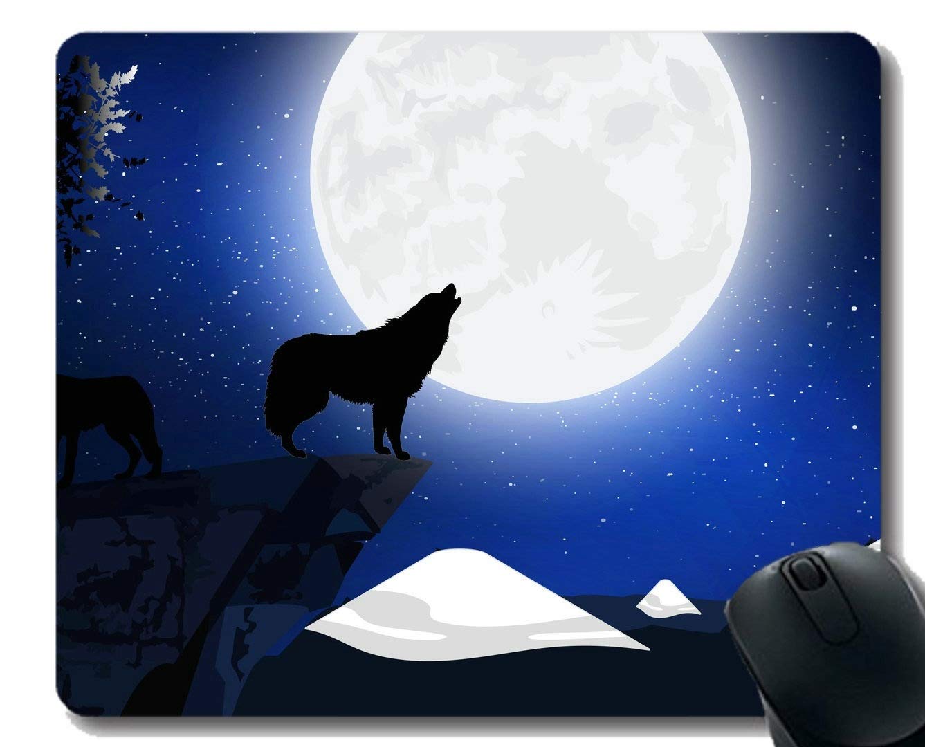 Gaming Mouse Pad Custom,Night Starry Sky Moon Wolf Art Home Office Computer Accessories Mousepads
