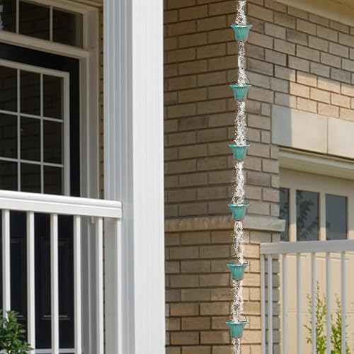 Miniatura 6 de Cadenas de lluvia de cobre de 11 pies para exterior, 12 tazas de cadena de recogedor de lluvia de repuesto para canalones, longitud ajustable