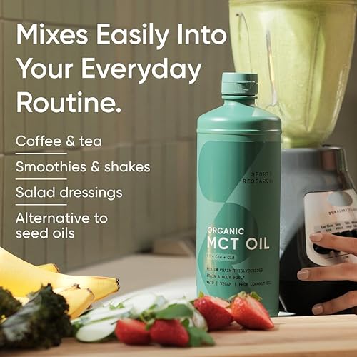 Miniatura 6 de Sports Research Organic MCT Oil - Keto & Vegan MCTs C8, C10, C12 from Coconuts - Fatty Acid Brain & Body Fuel, Non-GMO & Gluten Free - Flavorless