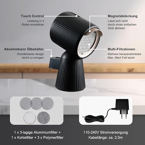 SNDOAS Hotte Aspirante Portable, Mini Hotte Aspirante 180 m³/h Puissance d'aspiration élevée, 3 Vitesses, Mode Recyclage avec Filtre à Charbon, Pour la Cuisine en Plein Air, Les Petites Cuisines - 5