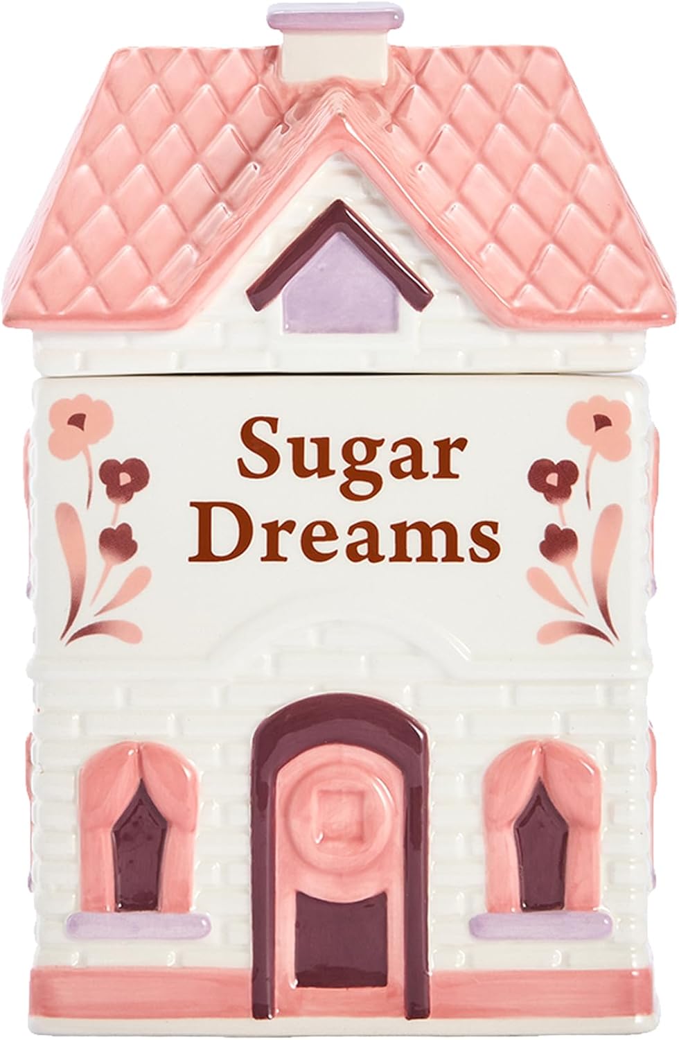 Bico Spice Cottages 7.5-Inch Pink Ceramic Cookie Jar, Hand-Painted House-Shaped Airtight Container for Cookies, Treats & Snacks