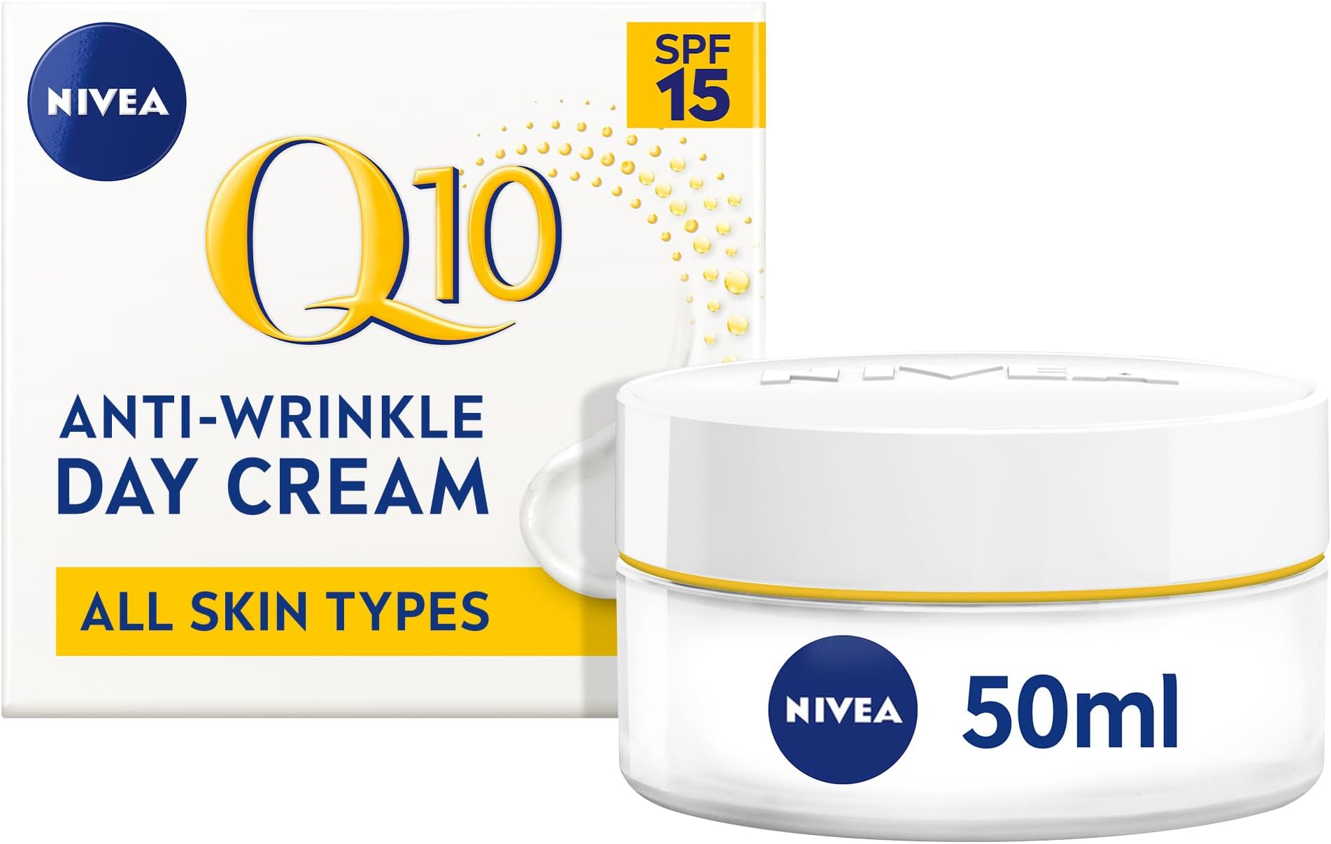 NIVEA Q10 Anti-Wrinkle Power Firming Day Cream SPF 15 (50ml), Anti-Wrinkle Face Cream with Skin Identical Q10 and Creatine, Face Cream for 3x Wrinkles