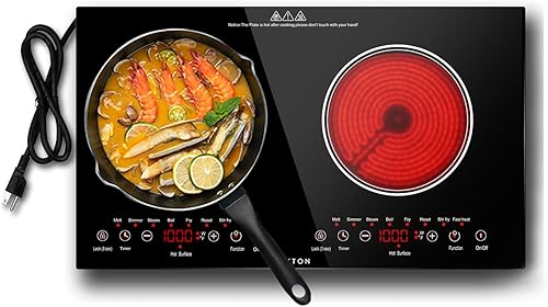 Miniatura 1 de Noxton Estufa eléctrica de 2 quemadores, estufa integrada y de encimera de 24 pulgadas, estufa de cerámica de dos quemadores con bloqueo de