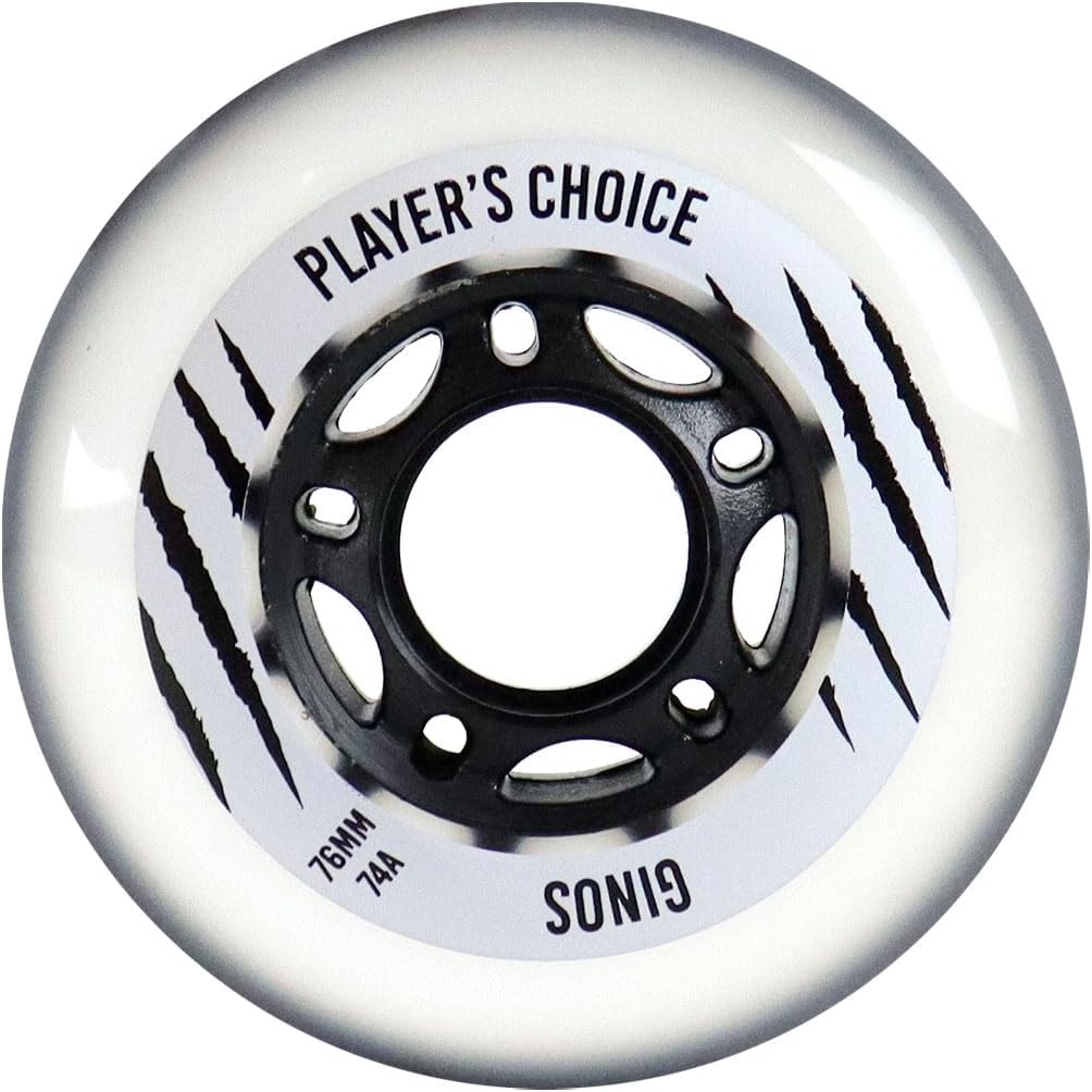 Player's Choice Indoor Roller Hockey Wheels 8-Pack with Hybrid Ceramic Bearings and Spacers - Ginos Clear Grey Dual-Pour 74A Hardness for Skates - Super High Rebound Urethane