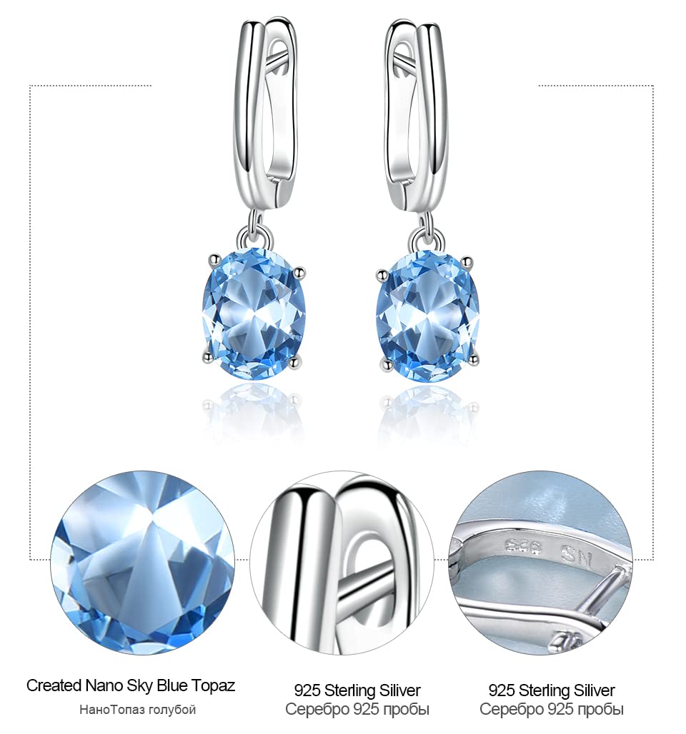 LOKILOKI Pendientes De Clip De Piedras Preciosas Azul Cielo Nano Topacio Creado De Plata Maciza 925 para Mujeres, Regalos De Cumpleaños, Dijes, Joyería Fina