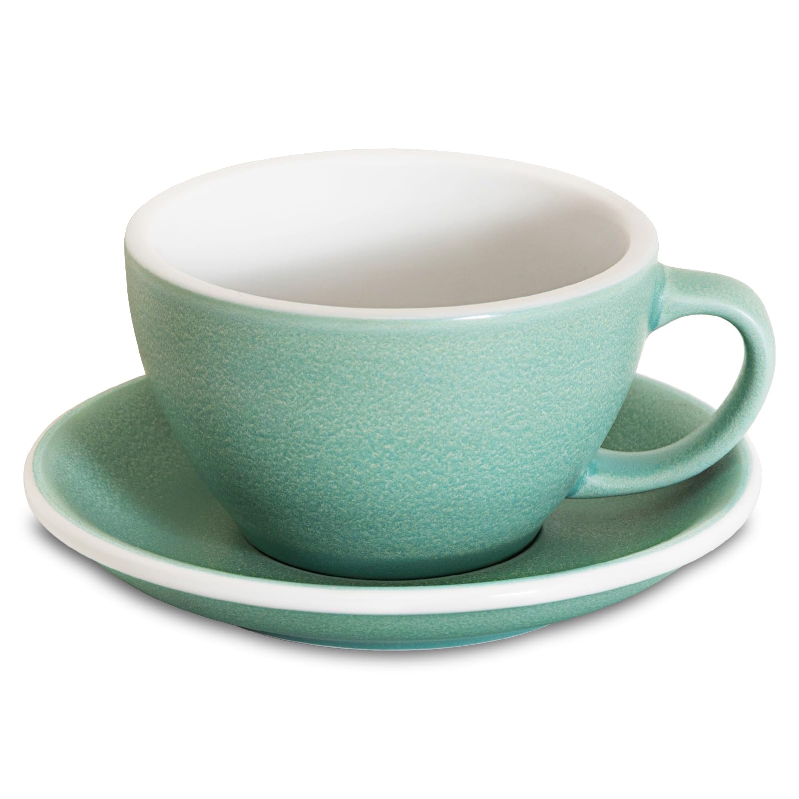 Matt Cappuccino Cup, 10 oz Ceramic Latte Art Mug with Saucer, Thick-walled stoneware cup Set, Barista Latte Cup Set for Latte, Cappuccino, Tea - Mineral Colors (Emerald, 10OZ)