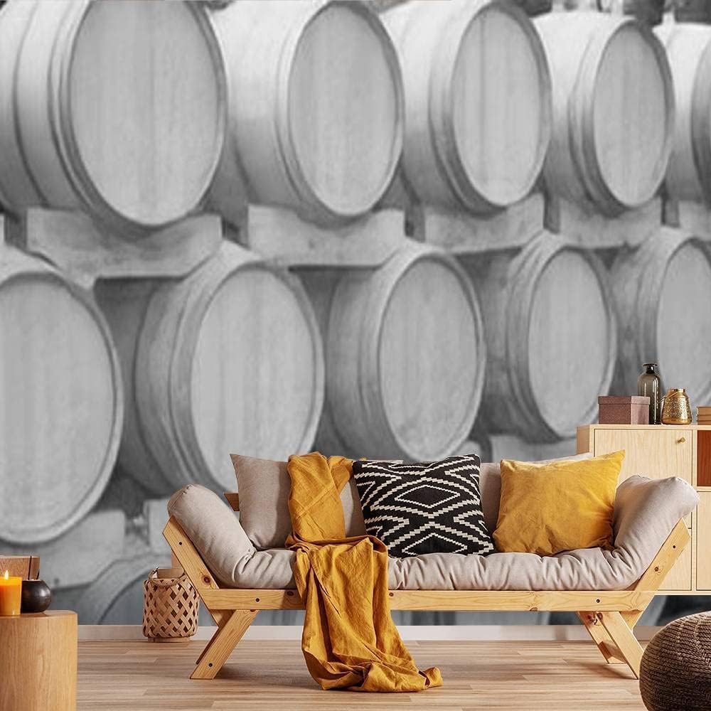 Papier peint mural 3D tonneau en bois vintage au rendu mat haut de gamme pour hôtel