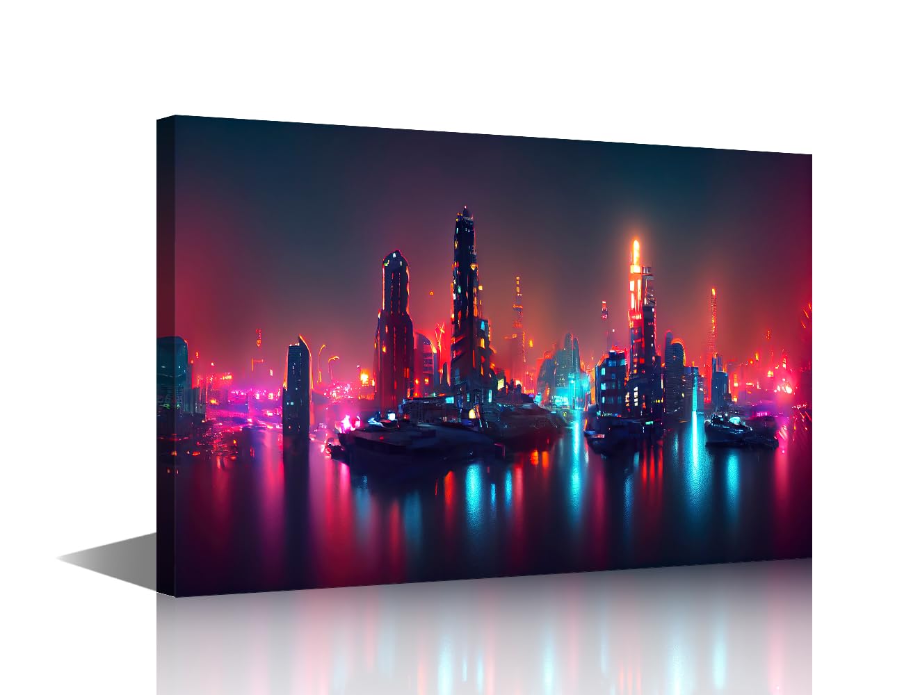 Canvas Art Cyberpunk Pictures for Living Room Metaverse City Paintings Premium Quality Artwork Giclee 1 Panel Prints Wall Art on Canvas Bedroom House Decor Wooden Framed Ready to Hang 18x12 in โ image 1