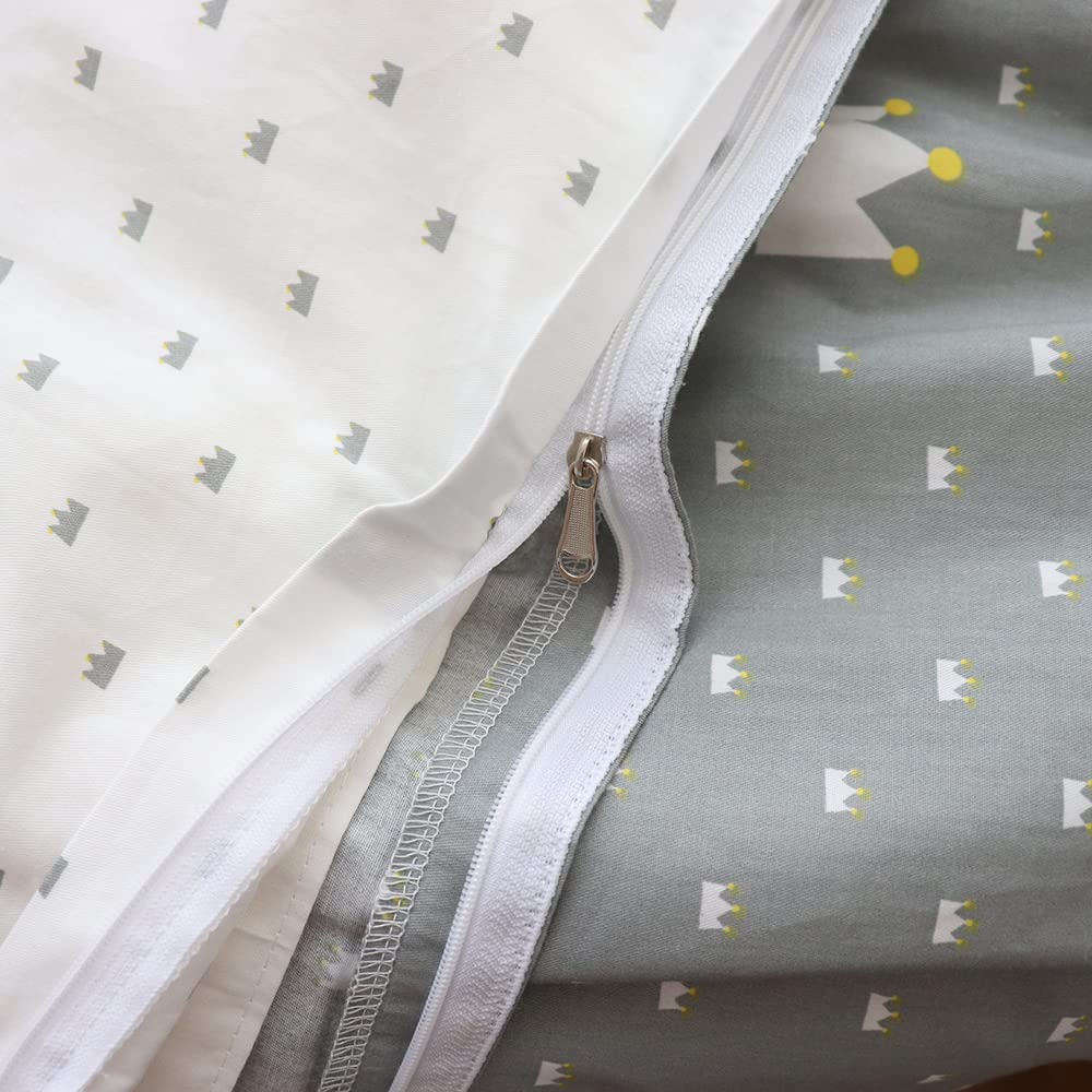 Juego de ropa de cama de cuna 100 % algodón para niños y niñas, ropa de cama de 3 piezas, incluye funda de edredón, sábana bajera, funda de almohada, decoración de guardería, sin relleno (gris)