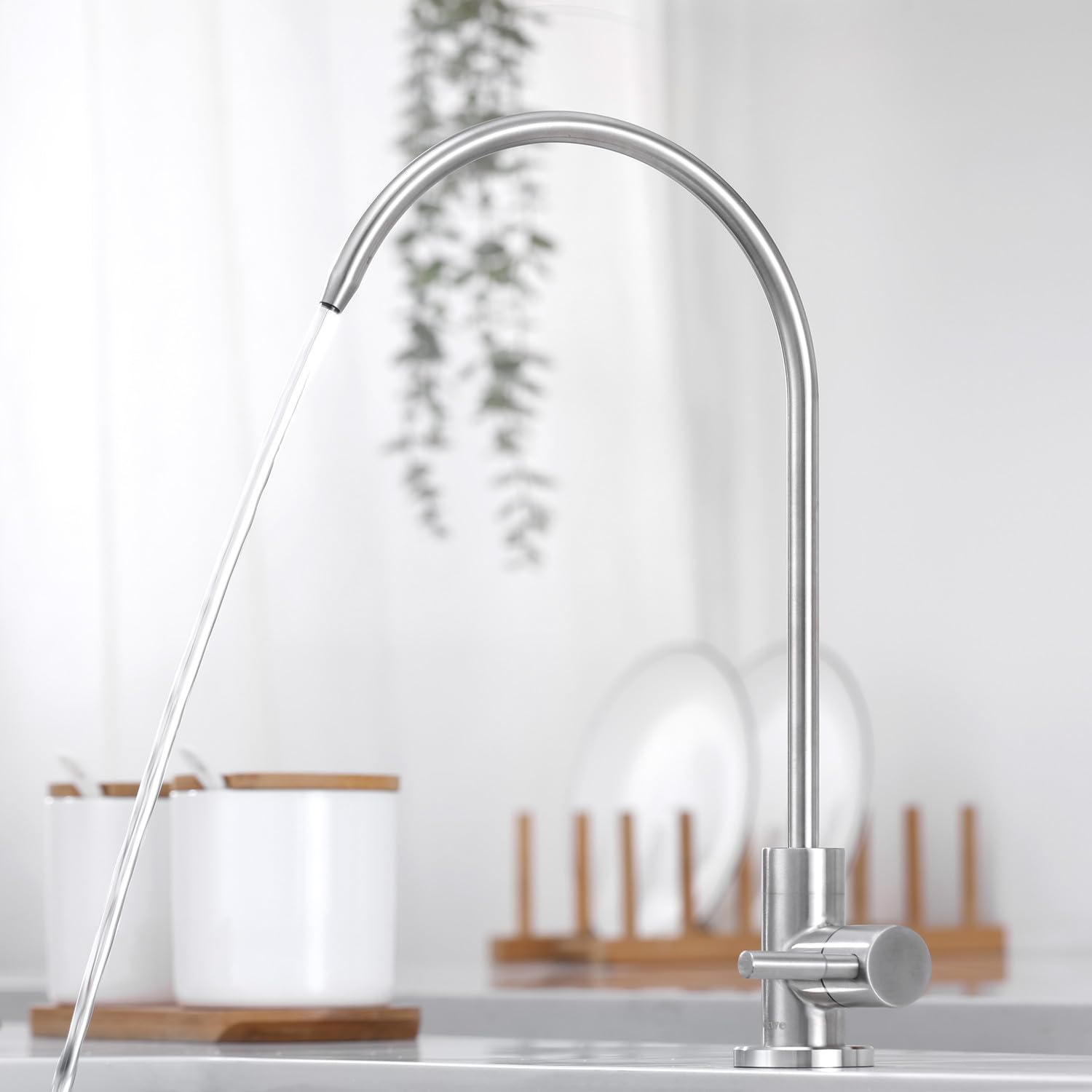 Grifo de filtro de agua RO sin espacio de aire, grifo de bebida de agua potable para sistemas de ósmosis inversa, sistema de filtración de agua, acero inoxidable 304 (níquel cepillado)