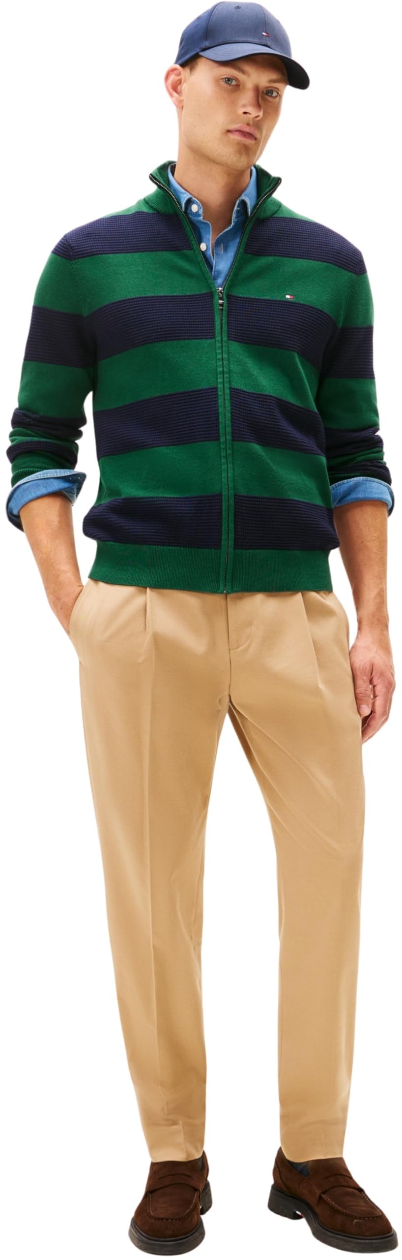 Tommy Hilfiger Uomo Pullover con Zip Cotton Zip Through con Colletto alla Coreana