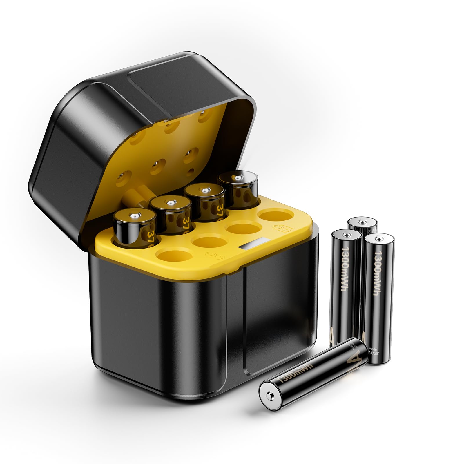 Kit de Pilas Recargables de Litio con Cargador (4 AA + 4 AAA) - Organizador de batería Alta Capacidad 3700 mWh - Hasta 2500 Ciclos de Vida - Incluye Cargador Rápido