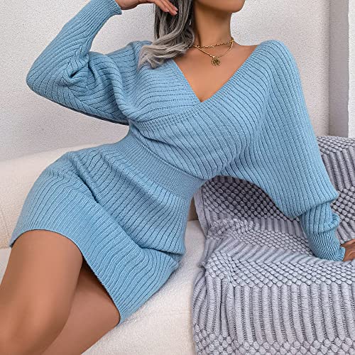 Image of Womens Batwing Long Sleeve Wrap V Neck Bodycon Sweater Dress Winter Cocktail Wedding Guest Dresses