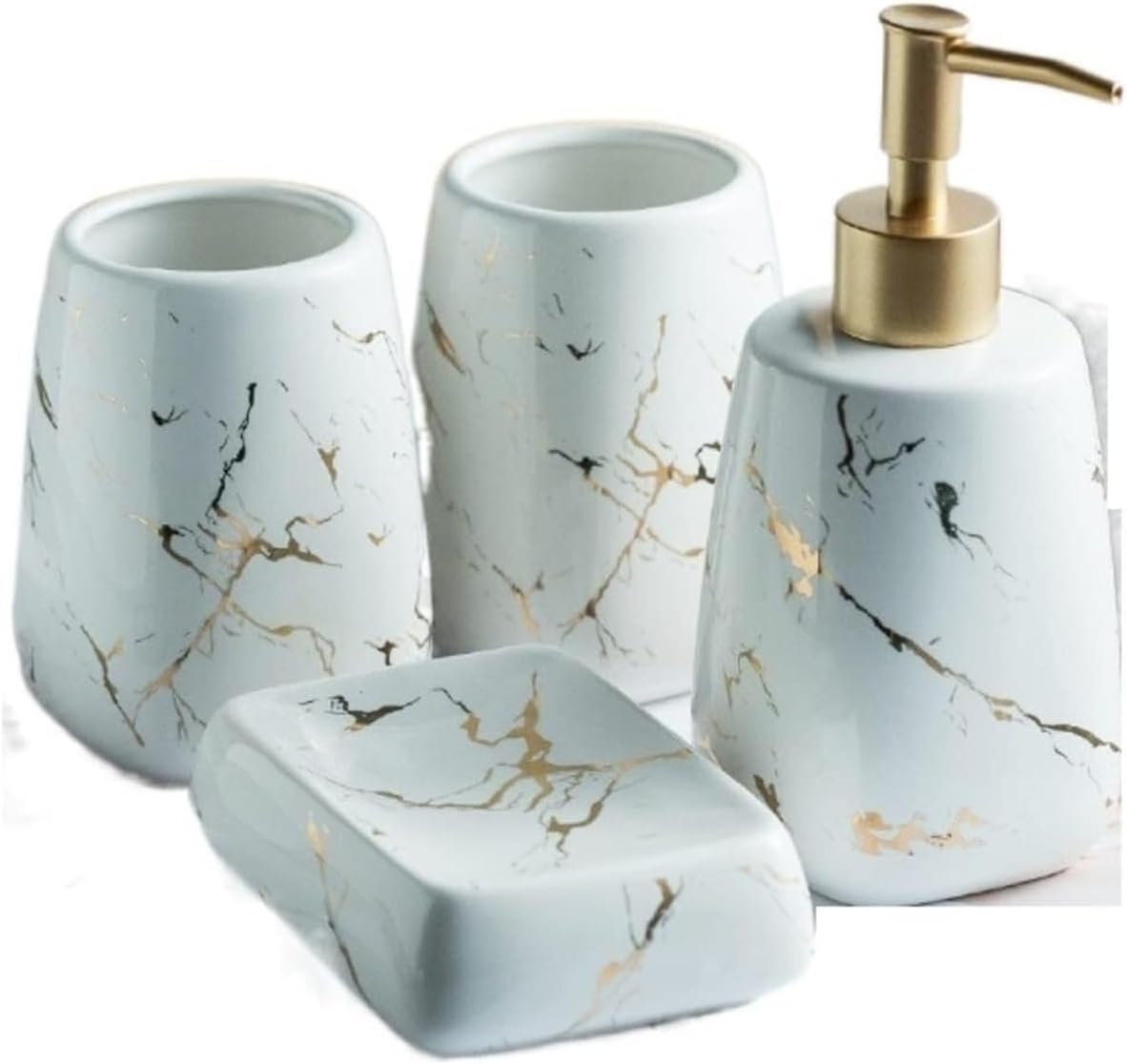 Bathroom Accessory Sets Accessories Marble Look Vanity Countertop Creative Ceramics Bath for Housewarming Gift Rustic Decor(White,5pcs)