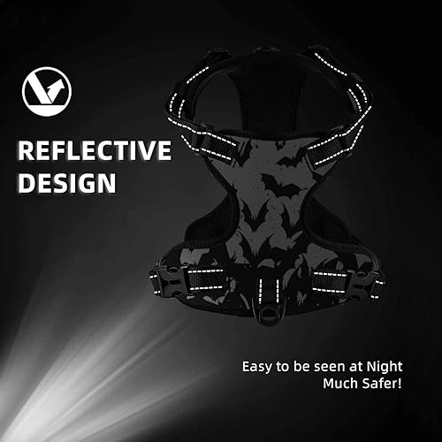 Miniatura 5 de Arnés reflectante con diseño de murciélago de Feliz Halloween, ajustable, sin tirones, para mascotas, elegante, Oxford, de fácil control, para