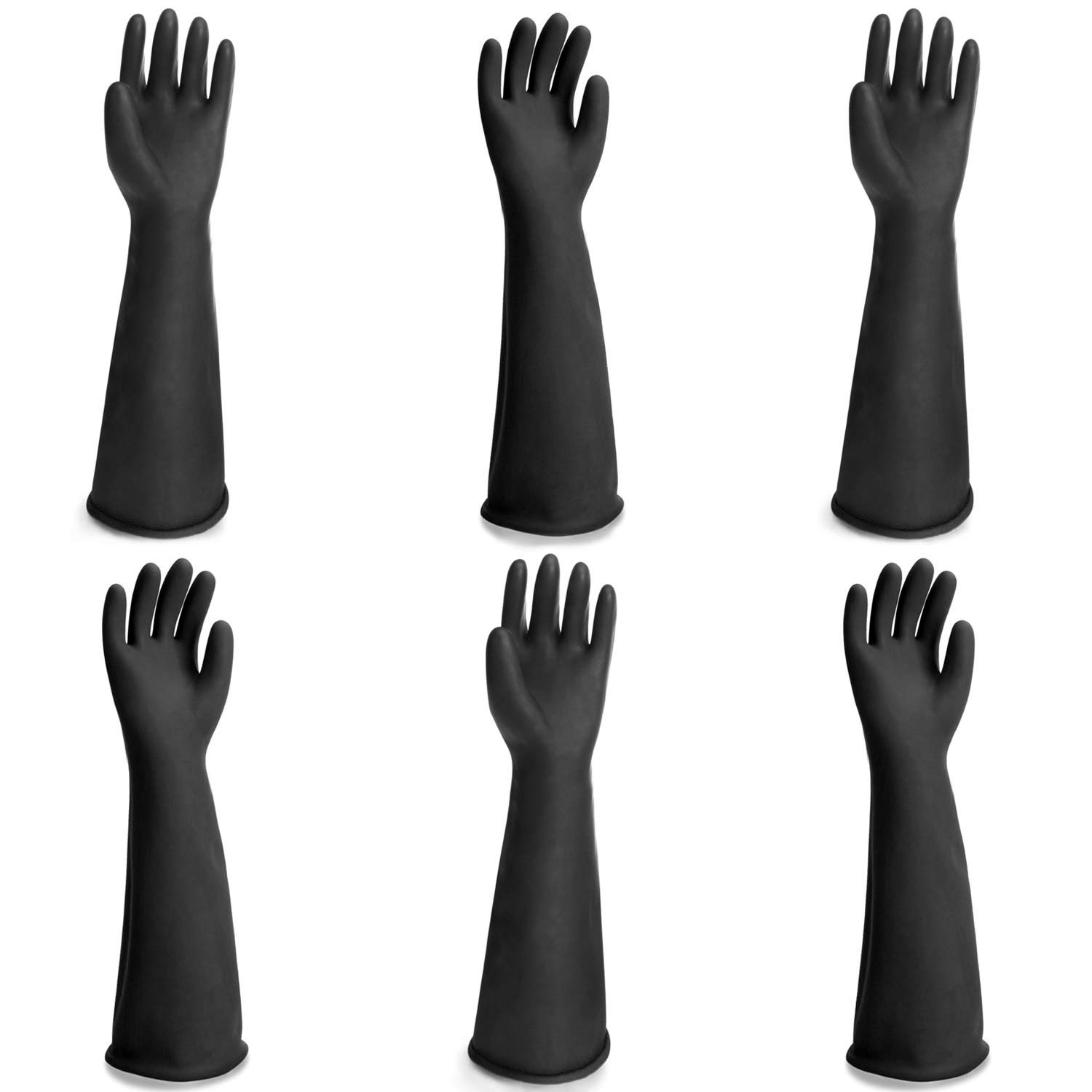 Long Rubber Work Gloves, 3 Pairs Chemical Resistant Gloves Waterproof, 22 Inch Heavy Duty Thick Black Latex Gloves for Cleaning Dishwashing Industry Gardening, Extra X Large