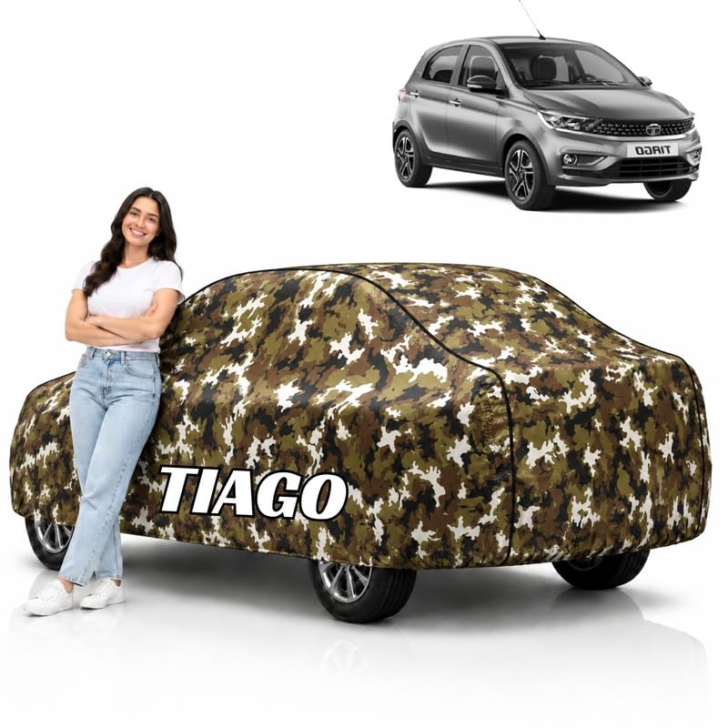 Image of Mind-Blowing 2026 100% Waterproof Tiago Car Cover | Polyester Car Body Cover for Rain & Sun | UV Protection, Dustproof, Scratch Resistant, Windproof, Heat Resistant, Custom Fit (Jungle)