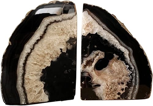 Miniatura 8 de AMOYSTONE Sujetalibros de ágata negra de geoda resistente con topes de goma (1 par, 2-3 libras)