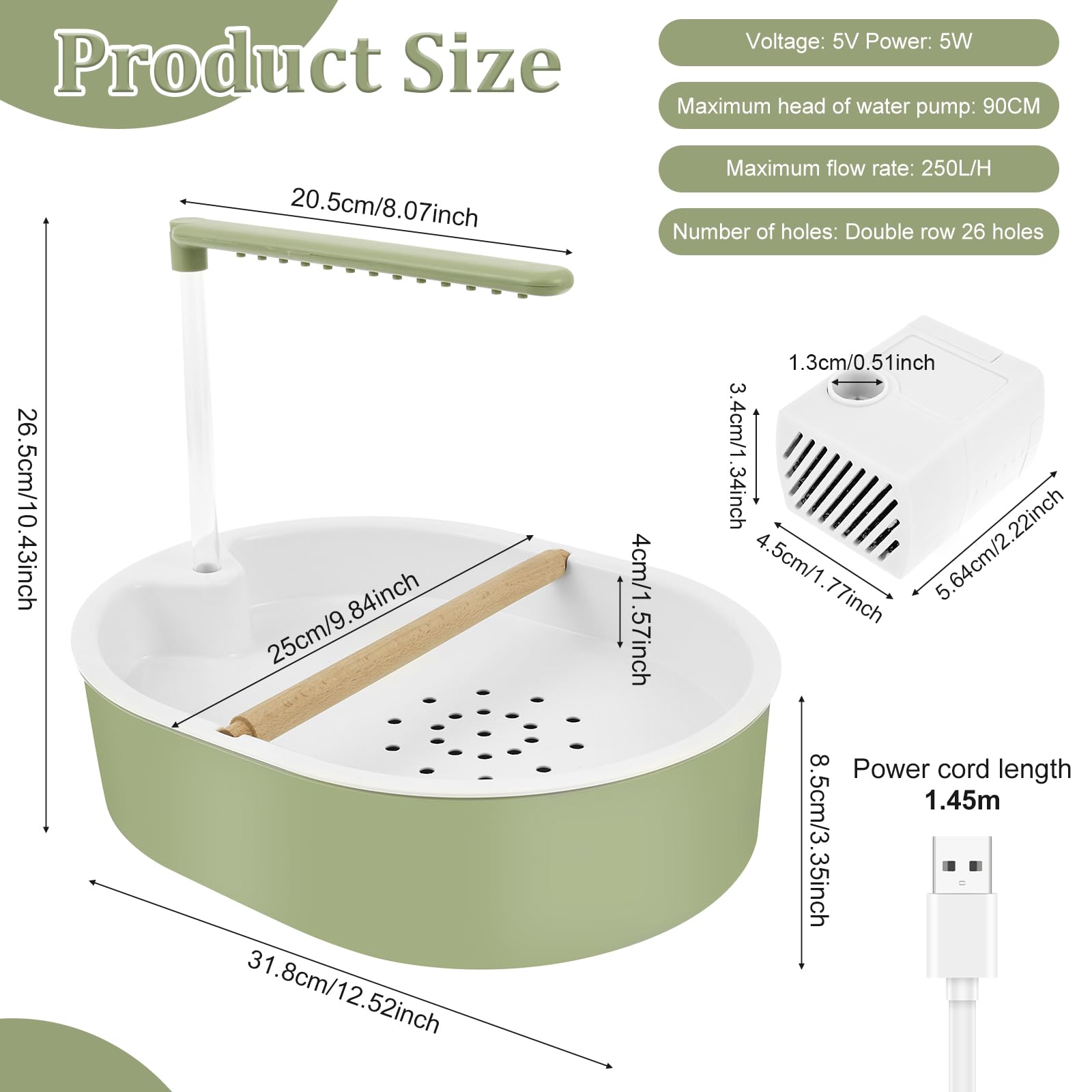 Bain d'oiseaux, douche à oiseaux, perruches, boucle d'alimentation USB, capacité, pour inséparables, perruches, munias africains et aras (vert)