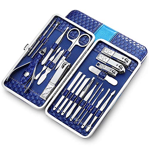 Manicure Set Nail Clippers Pedicure Kit-21 Pieces Stainless Steel Manicure Kit, Professional Grooming Kits,Nail Care Tools with Luxurious Travel Case (blue)