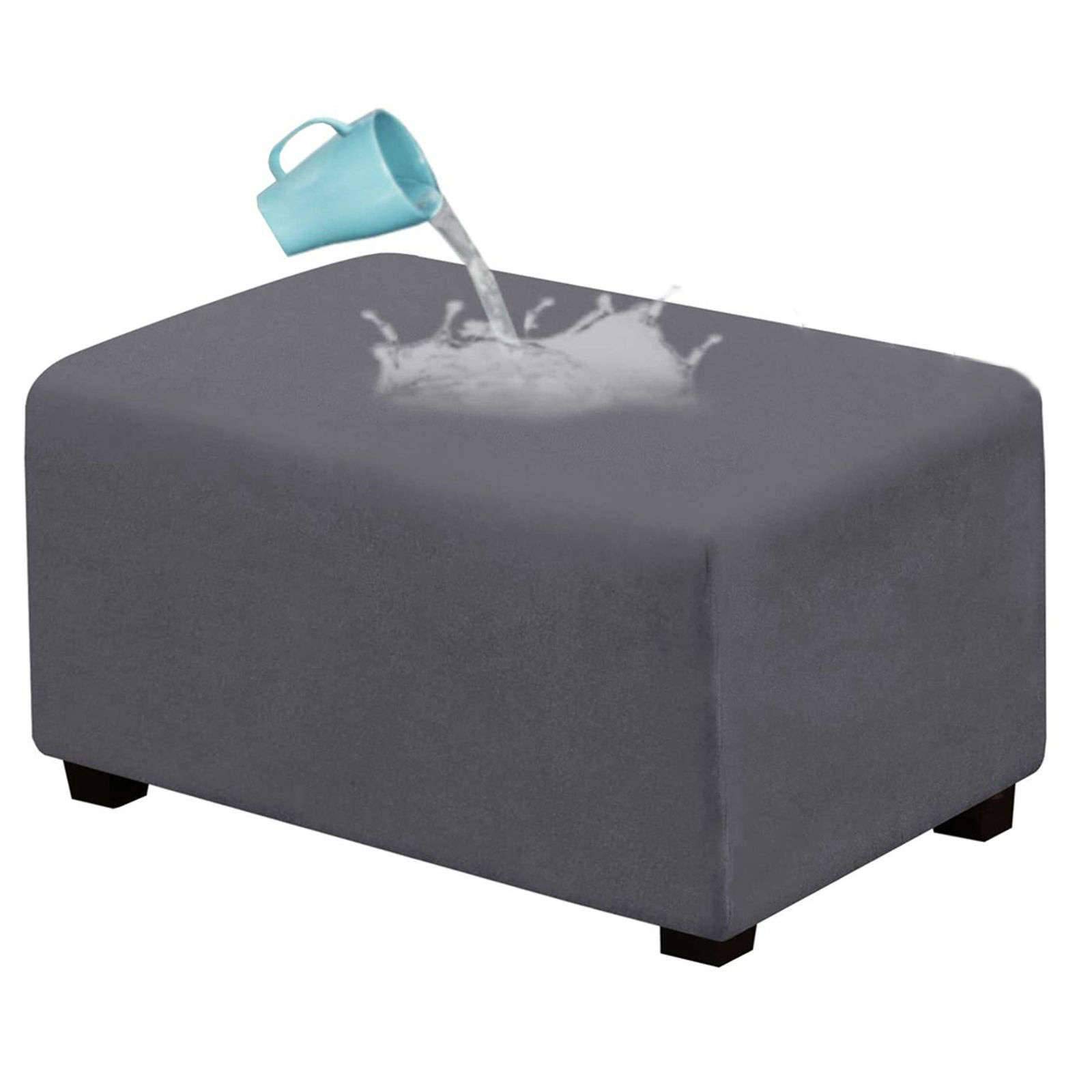 Copri Pouf Elasticizzato - Fodera Rettangolare Per Pouf 50-120cm | Blu/Grigio | Facile Da Installare, Lavabile - Foto 10