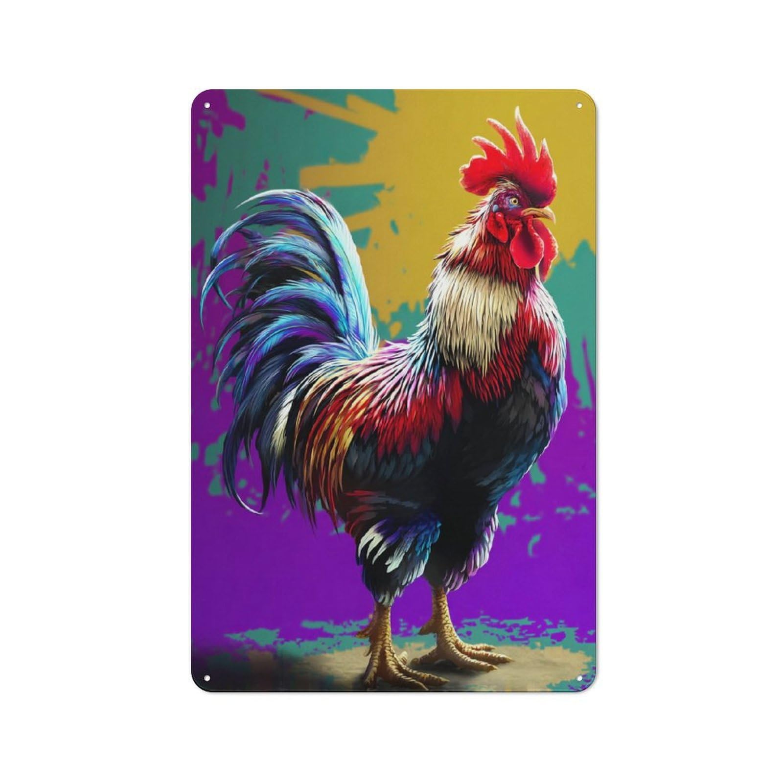 Junmoney Colorful Rooster Artwork-1 Tin Sign 30X20cm With For Living Room Wall, Rustic Decor, For Living Room Decor Lovers