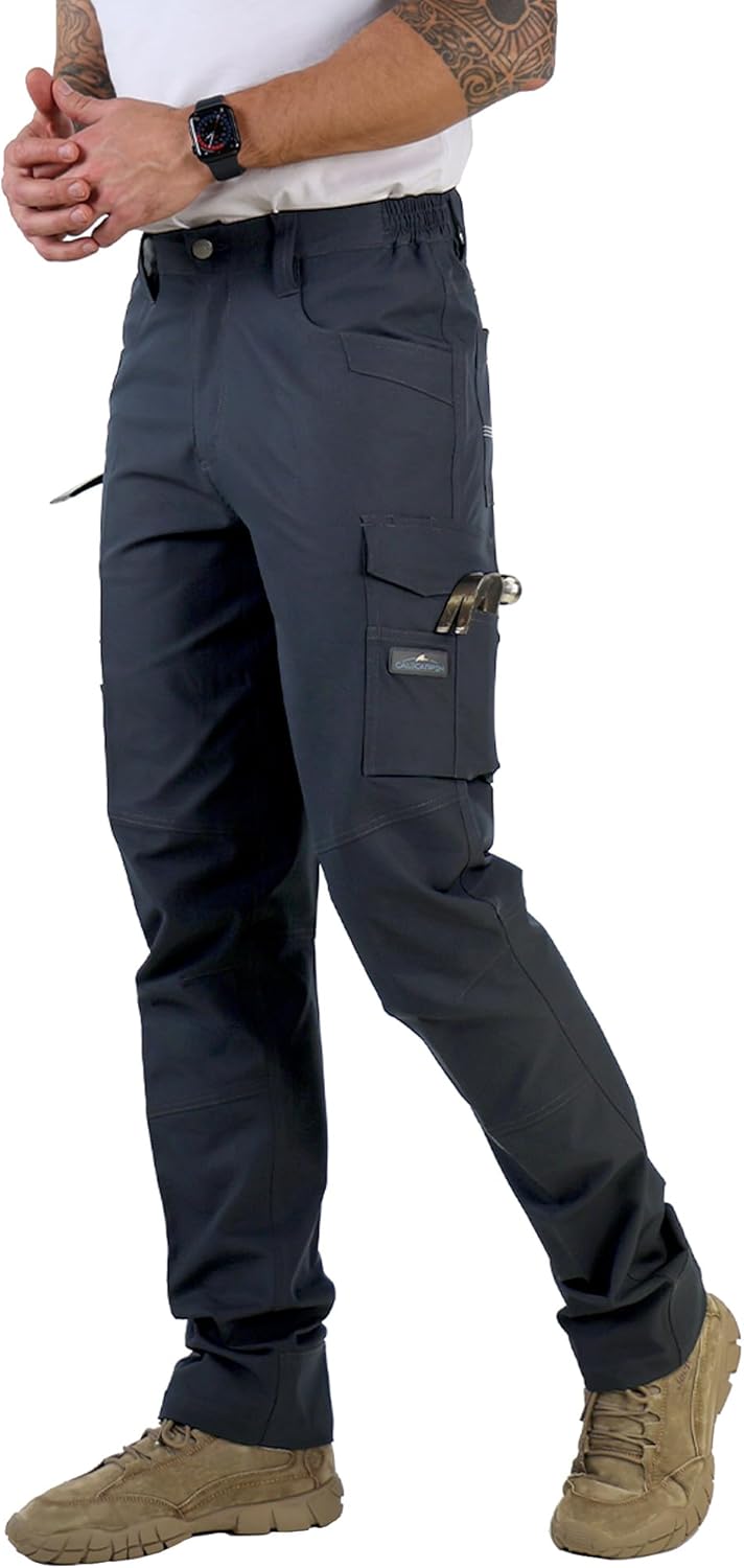 Men's Work Pants Ripstop Water Repellent MultiCargo Stretch Flex Carpenter Construction Workwear Utility
