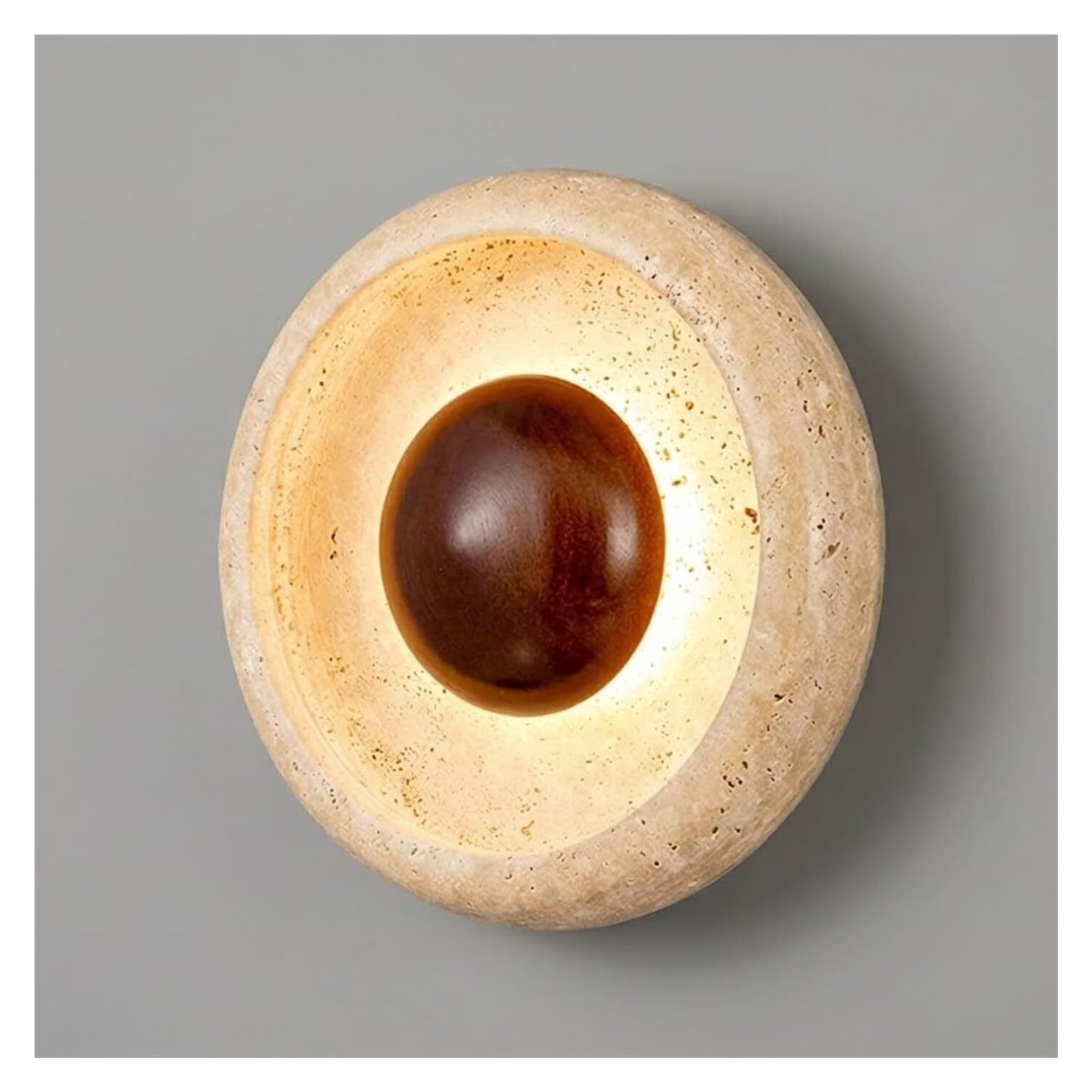 KHUKHU Travertine Wall Light, Modern Stone LED Wall Sconces Wood Shade, Wall Mount Wall Lamp, Hardwired Wall Light Fixtures, for Mirror, Bedroom, Hallway